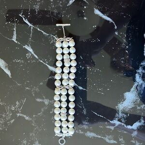 Judith Jack Romance Faux Pearl and Marcasite Sterling Silver  Toggle Bracelet